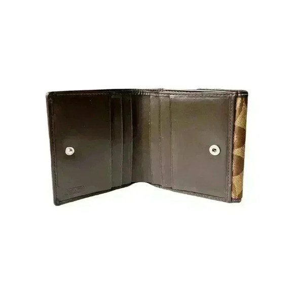 Coach Signature wallet small brown logo leather canvas bifold - Picture 5 of 9